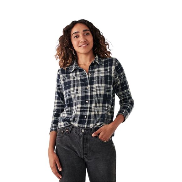 Faherty Legend Sweater Shirt Black Plaid Flannel Button Up Collared Women Sz XS - Picture 3 of 12